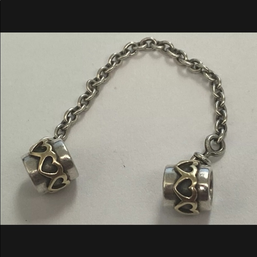 Authentic PANDORA GOLD~SILVER HEARTS Safety CHAIN